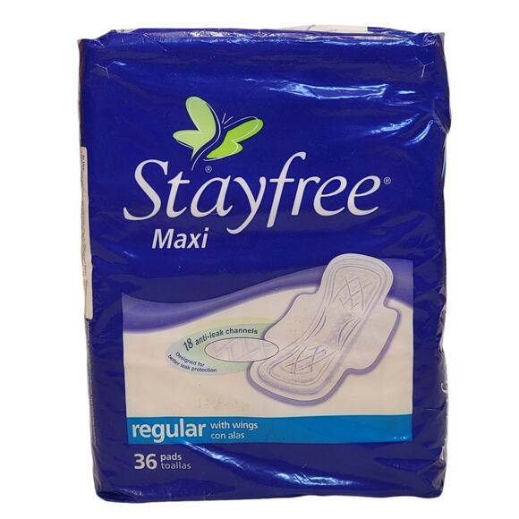 Stayfree Maxi Pads Regular with Wings 36 ct 2006 NOS Anti Leak Channels Feminine